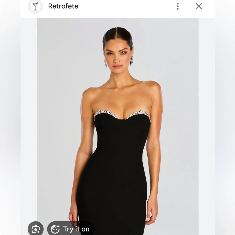Retrofete Black Strapless Dress with Silver Accents - Picture 2 of 6
